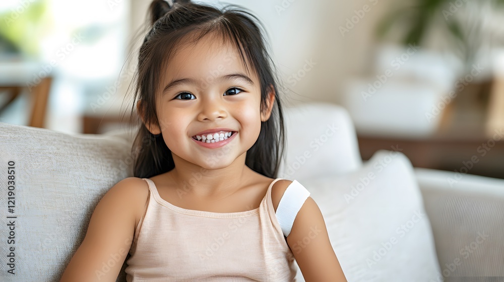 Happy Smiling Little Girl Child Portrait on Sofa Happy Smiling Little Girl Child Portrait on Sofa