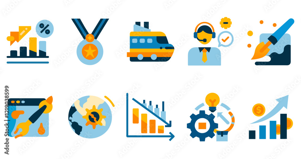 Fototapeta premium trophy , Boat, Graph, Customer Service Set of online business icons vector illustration