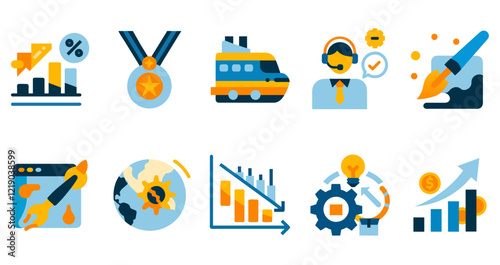 trophy , Boat, Graph, Customer Service  Set of online business icons vector illustration