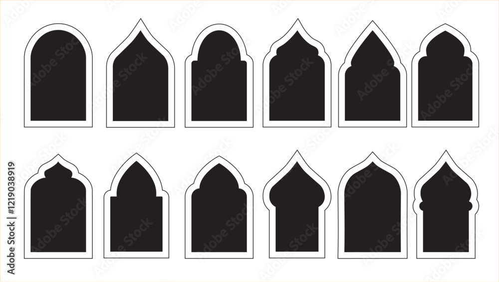 Collection in oriental style. Islamic vector shapes of window and door arches. Set of Arabic frames. Collection in oriental style. Islamic vector shapes of window and door arches. Set of Arabic frames.