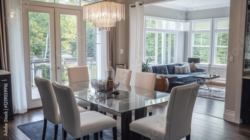 Wallpaper Mural Modern Dining Room with Glass Table and Patio View Torontodigital.ca