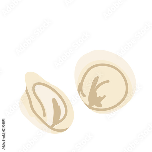 Dumpling simple vector design. Cooking book illustration, dough with meat or vegetables. Menu hot meal.