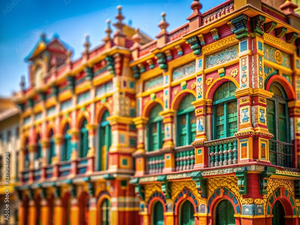 Fototapeta premium Miniature Architectural Building, Tilt-Shift Cityscape, Urban Design, Detailed Facade, Modern Architecture Stock Photo