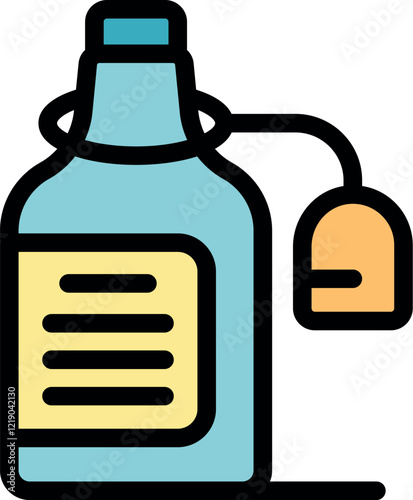 Glass bottle of kombucha tea fermenting with hanging tea bag, healthy probiotic beverage