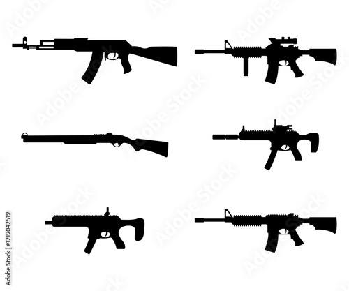 guns set collection silhouette isolated on white