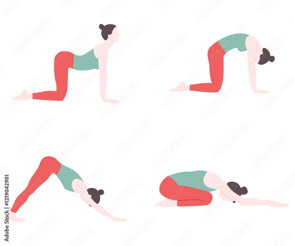 Fototapeta premium woman meditating relax exercise healthy lifestyle flat illustration