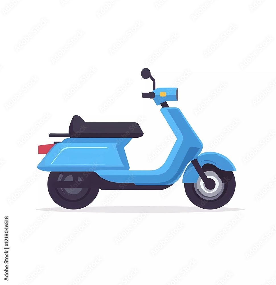 A blue scooter, simple flat vector illustration with white background, simple design, cute style, simple lines and shapes, no details, minimalism, solid color blocks, high-end texture of the picture A blue scooter, simple flat vector illustration with white background, simple design, cute style, simple lines and shapes, no details, minimalism, solid color blocks, high-end texture of the picture