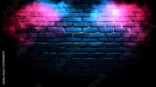 Neon Glowing Brick Wall Background Pink Blue