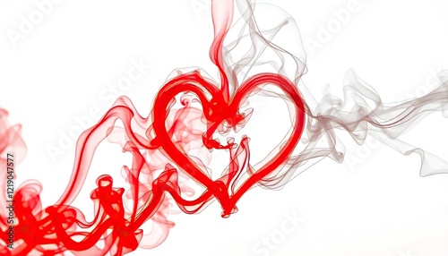 Abstract Heart in Red Smoke Emphasizing Passion and Emotion for Romantic and Creative Visual Expression