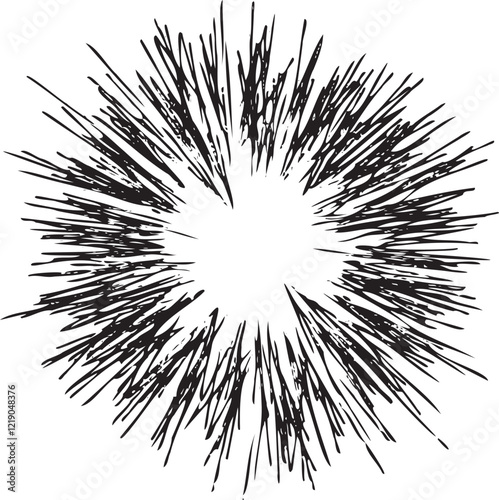 Circular starburst explosion texture. Distressed uneven grunge background. Abstract vector illustration. Overlay to create interesting effect and depth. Isolated on white background.
