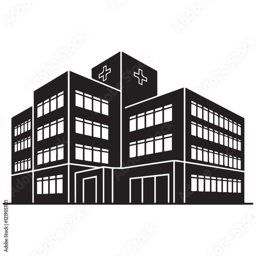 Hospital building silhouette vector, Hospital icon symbol, hospital vector illustration