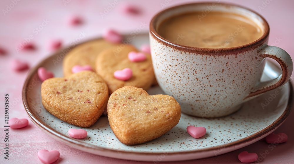 cup of hot cacao and heart shaped cookies cup of hot cacao and heart shaped cookies