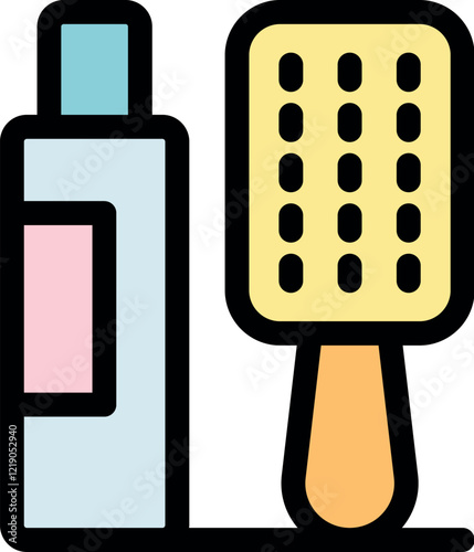Pet shampoo bottle and grooming brush ensuring hygiene and coat health