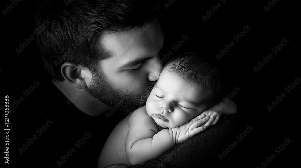 A tender moment captured as a parent places a soft kiss on their baby's forehead, with the baby peacefully sleeping in their arms. A tender moment captured as a parent places a soft kiss on their baby's forehead, with the baby peacefully sleeping in their arms.