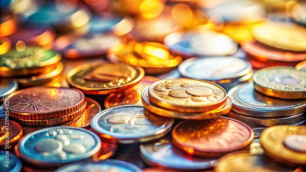 Miniature Tilt-Shift Photography of Isolated Coins Group Miniature Tilt-Shift Photography of Isolated Coins Group