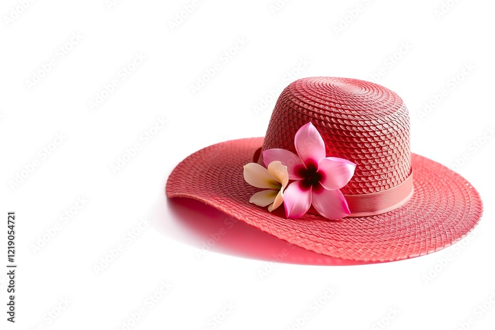 Pink Straw Hat with Delicate Plumeria Blooms: A Summery, Romantic Style Pink Straw Hat with Delicate Plumeria Blooms: A Summery, Romantic Style