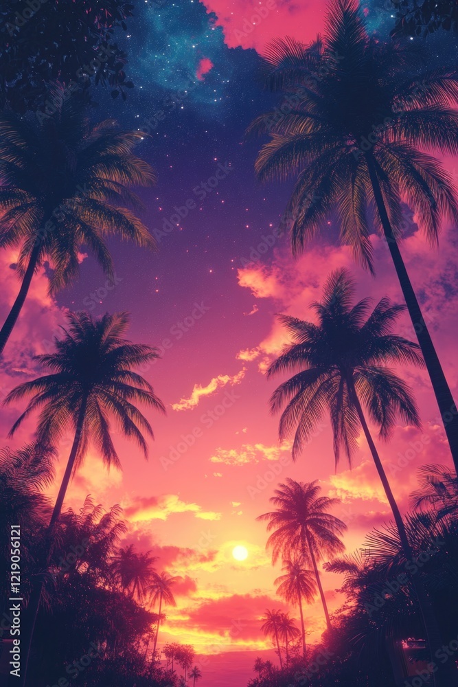 Obraz premium Palm trees at sunset