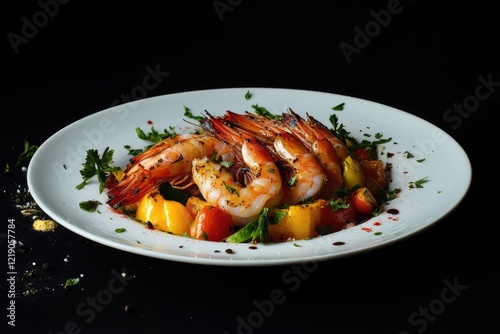 Shrimp and vegetable dish on plate