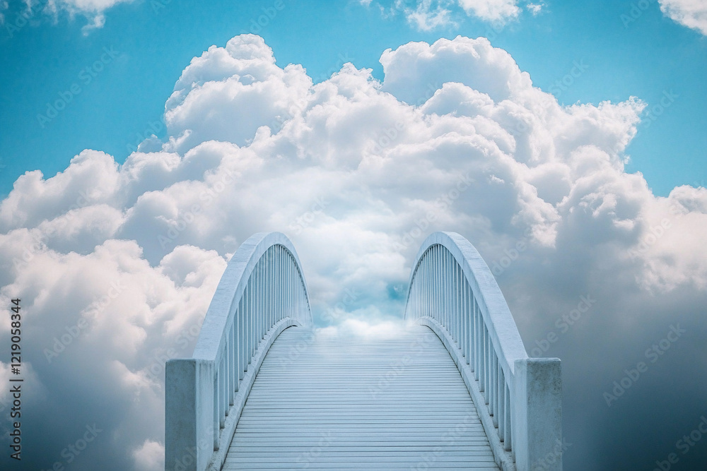Obraz premium Elevated view of a bridge emerging from clouds at sunrise over a mountainous landscape