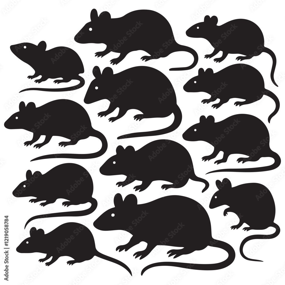 Fototapeta premium Rodent rat silhouette vector set