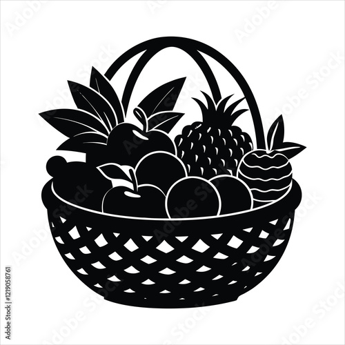set of vector various basket with fruits, fruits basket silhouettes