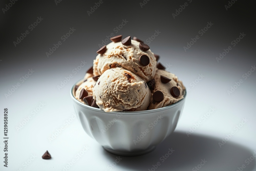Creamy Chocolate Chip Ice Cream in a Rustic Bowl: A Delicious Still Life Creamy Chocolate Chip Ice Cream in a Rustic Bowl: A Delicious Still Life