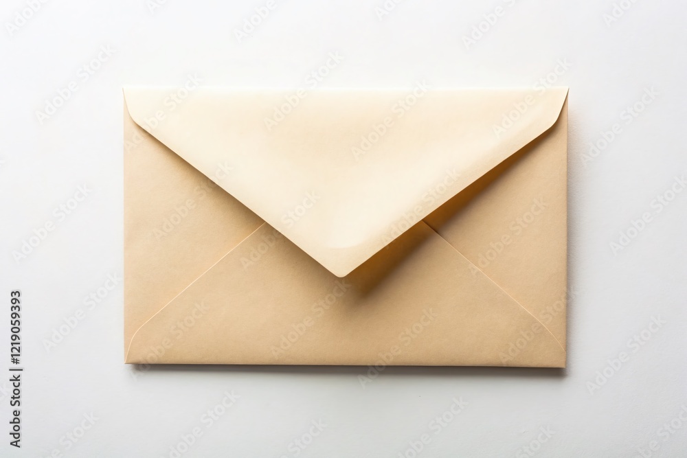 Minimalist Beige Envelope on White Background - Simple Stationery Mockup Minimalist Beige Envelope on White Background - Simple Stationery Mockup