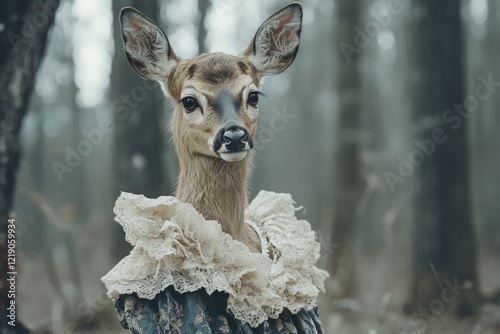 Deer in forest with dress photo