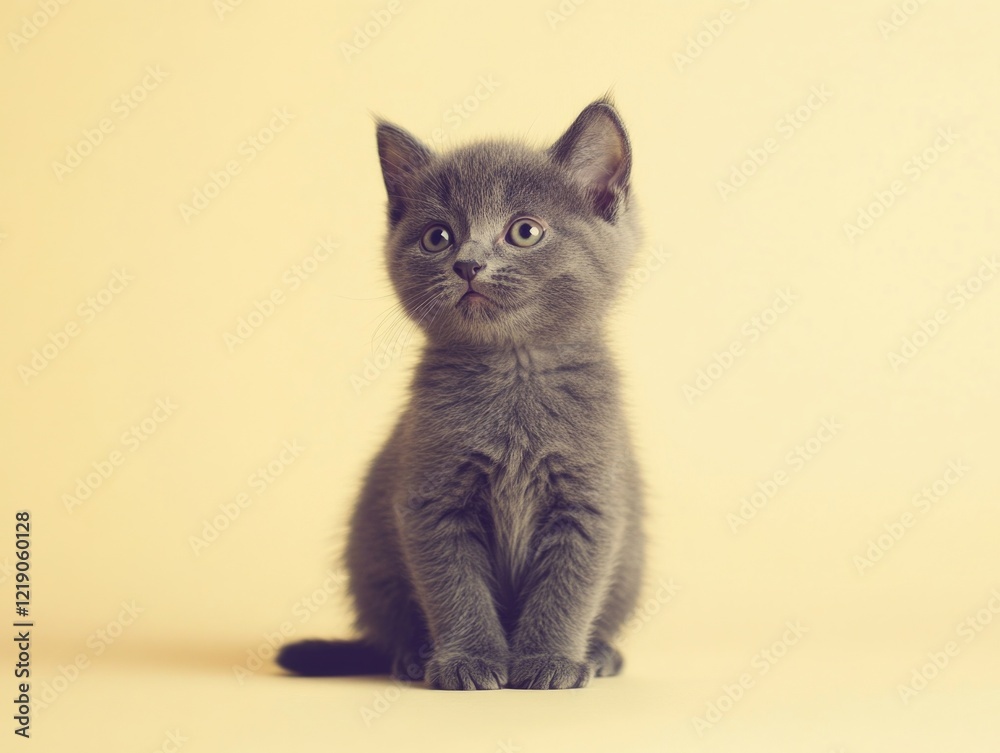 Fototapeta premium Small gray kitten on white