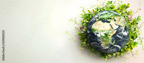 Fototapeta Naklejka Na Ścianę i Meble -  3D Rendered Earth with Greenery for World Environment Day
