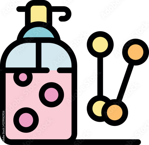 Pink dispenser bottle containing liquid soap and ear sticks for cleaning ears, promoting hygiene and personal care