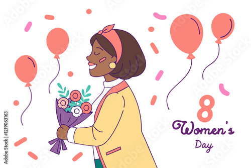 happy Women's Day  girl with balloons