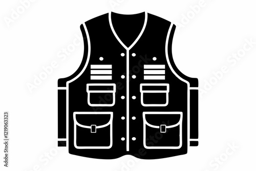 Black Silhouette of a Utility Vest with Pockets For Practical Use

