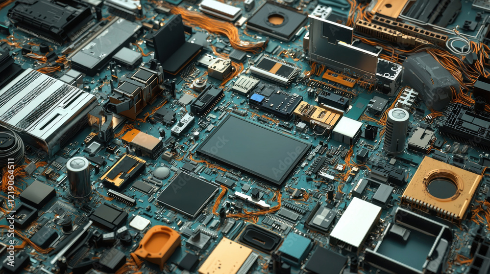 E-waste recycling concept. Disassembled Electronics for Recycling Process E-waste recycling concept. Disassembled Electronics for Recycling Process