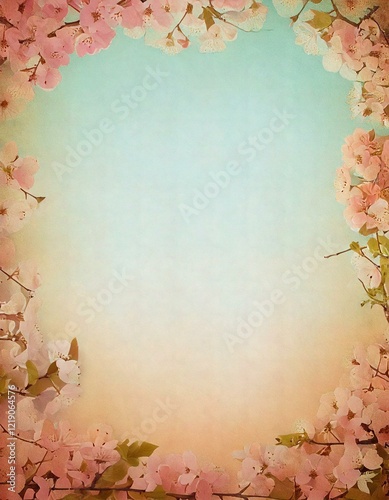 vintage style background frame flowers copy space card  on aged paper 