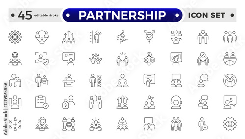 Partnership outline icon set. Headhunting line icon set. Recruitment icon. set Included the icons as Job Interview, Career Path, Resume, Job hiring.  Editable stroke outline icon. 
