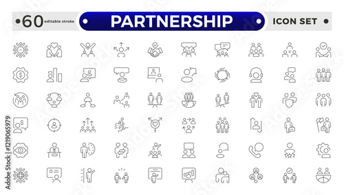 Partnership outline icon set. Headhunting line icon set. Recruitment icon. set Included the icons as Job Interview, Career Path, Resume, Job hiring.  Editable stroke outline icon. 

