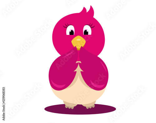 Curios bird having question and seeing to talk somethings vector cute. Adorable pink and red bird.