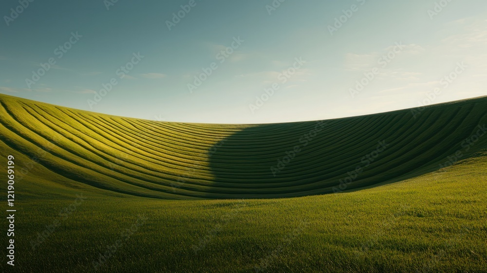 Fototapeta premium Lush Green Hillside Serene Landscape Nature Photography Rolling Fields Scenic View Tranquil Environment
