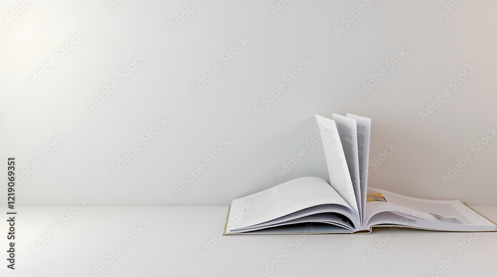 Very light background, with an open magazine Very light background, with an open magazine