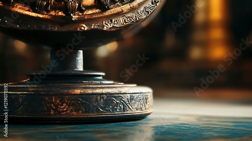 A close-up of a prayer wheel spinning in a Buddhist temple photo