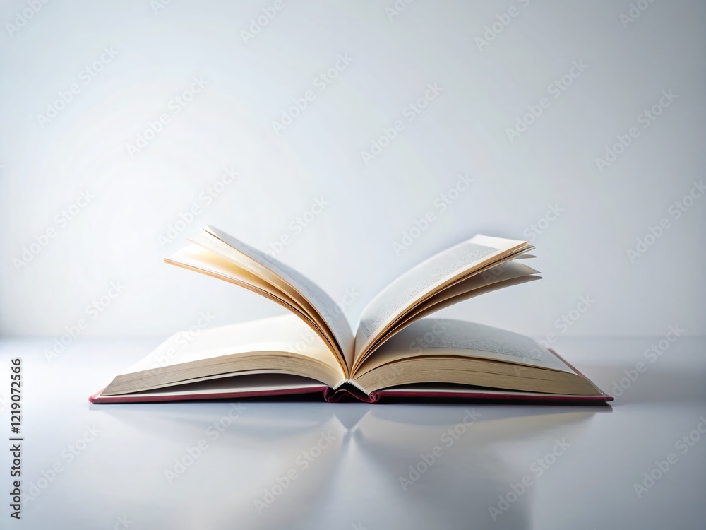 Minimalist Education: Open Book on White Background with Copy Space Minimalist Education: Open Book on White Background with Copy Space