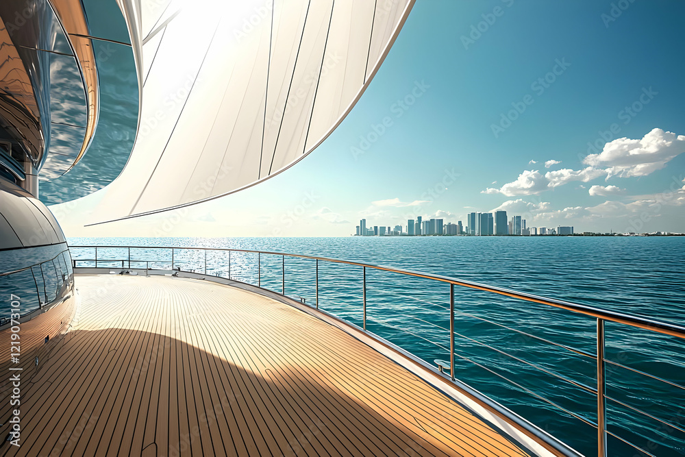 Naklejka premium Elegant Yacht Overlooking Calm Ocean Waters