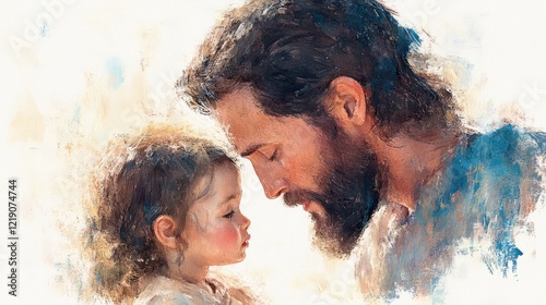 Jesus Blessing a Child - Watercolor Biblical Illustration