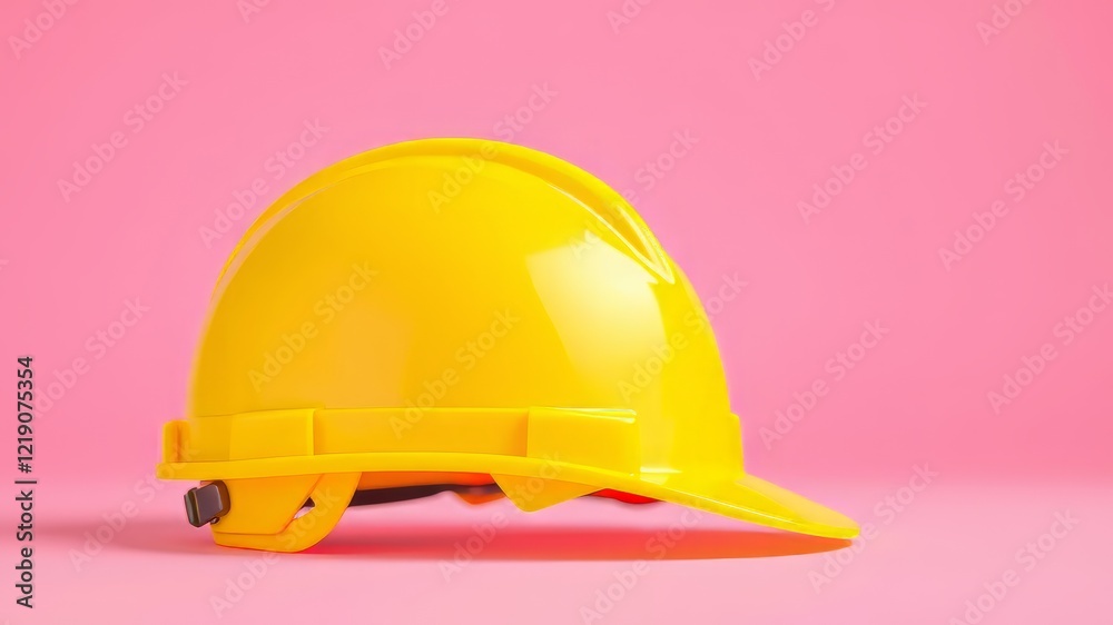 Fototapeta premium Yellow Safety Hat on Pink Background - High-Quality Image