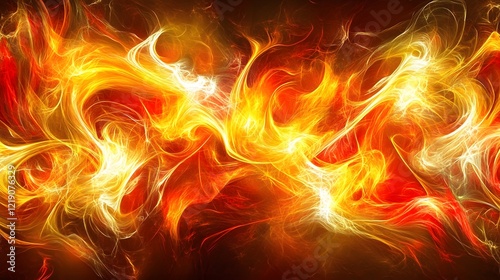 Fiery Abstract Background Golden Yellow Red Swirls