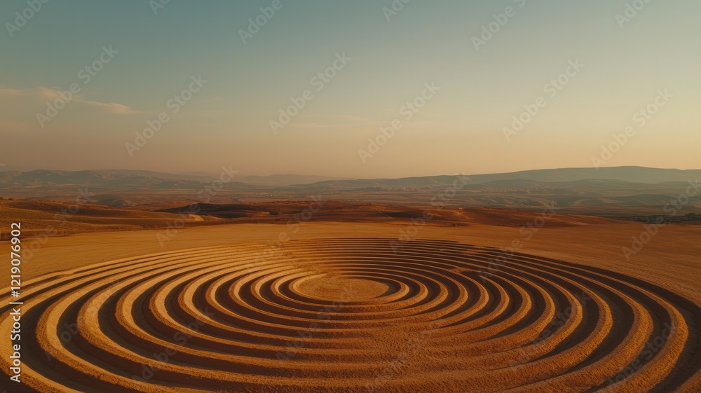 Naklejka premium Mesmerizing Earth Art Installation Desert Landscape Aerial Photography Natural Environment Wide Angle Geometric Patterns
