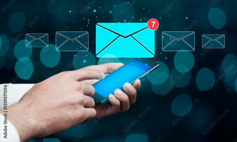 businessman using a digital email icon businessman using a digital email icon