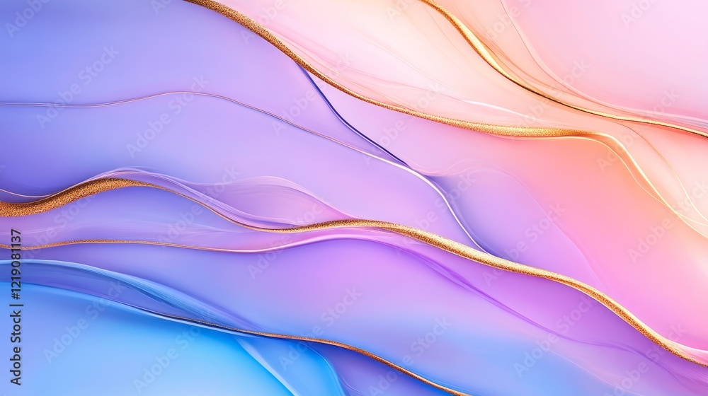 Fototapeta premium Abstract flowing wave of pastel color blending together with golden accents creating a serene backdrop
