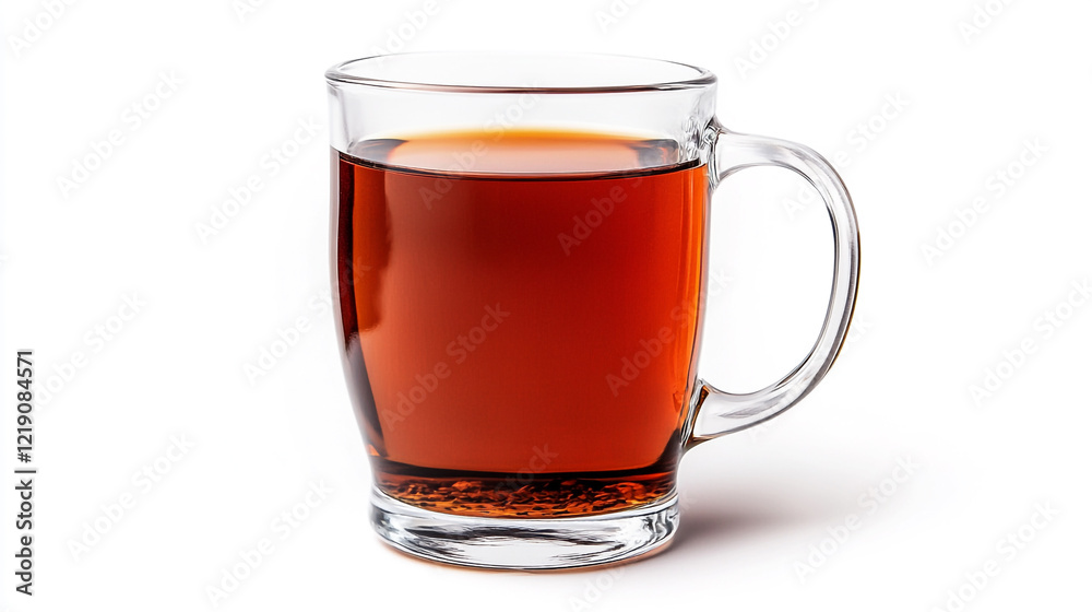 Hot tea served in a clear glass mug on a white background for a refreshing drink experience Hot tea served in a clear glass mug on a white background for a refreshing drink experience